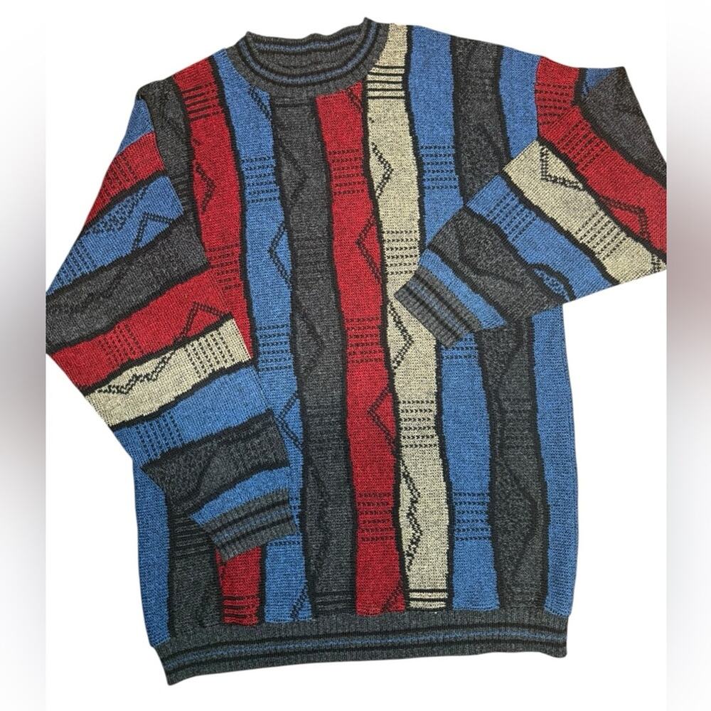 Vtg 90s Coogi inspired abstract geometric knit sweater retro colorblock Mens XL